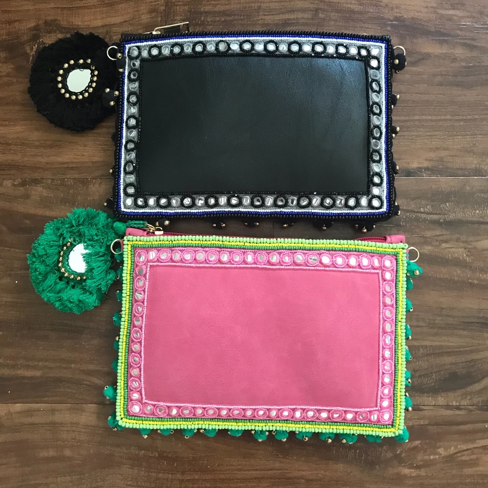 Anthropologie Faux Leather Beaded Clutch